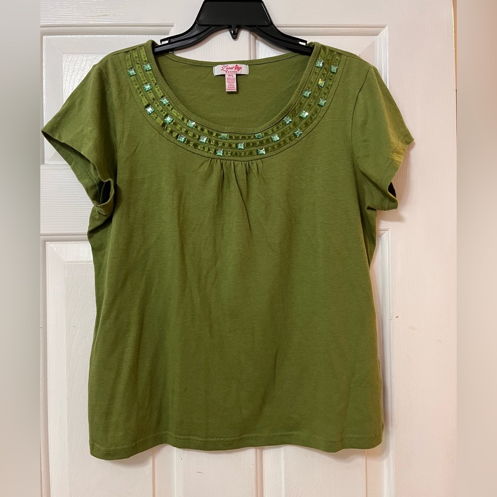 Lena Olive Green Embellished Blouse